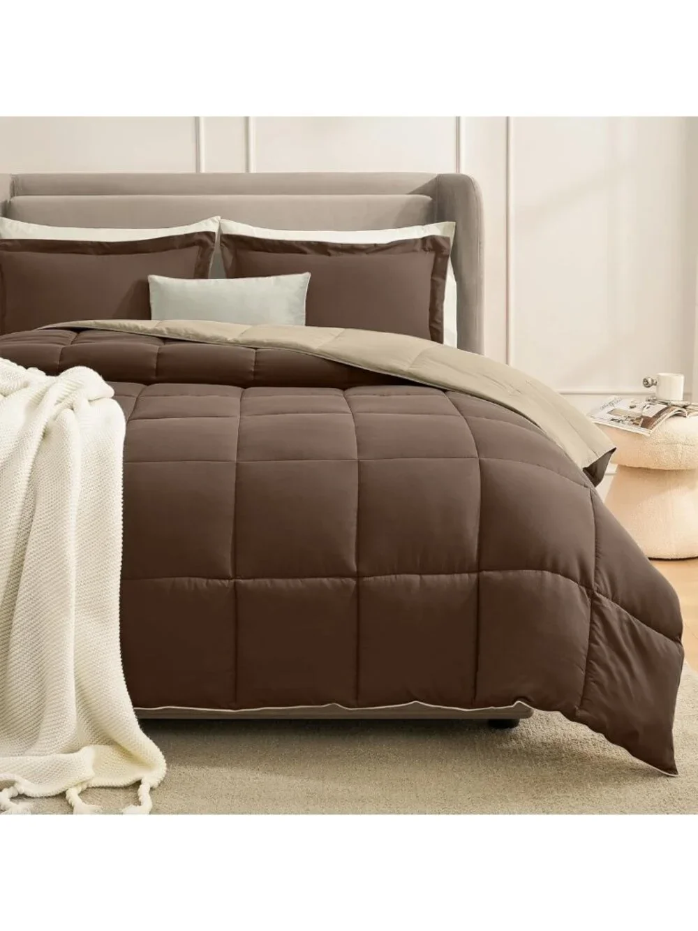 Cozy Reversible Queen Comforter Set, Lightweight Down Alternative, 3-Piece